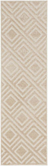 Close-up of the Nourison Care Free Beige rug, showcasing its diamond pattern and soft, neutral tones.