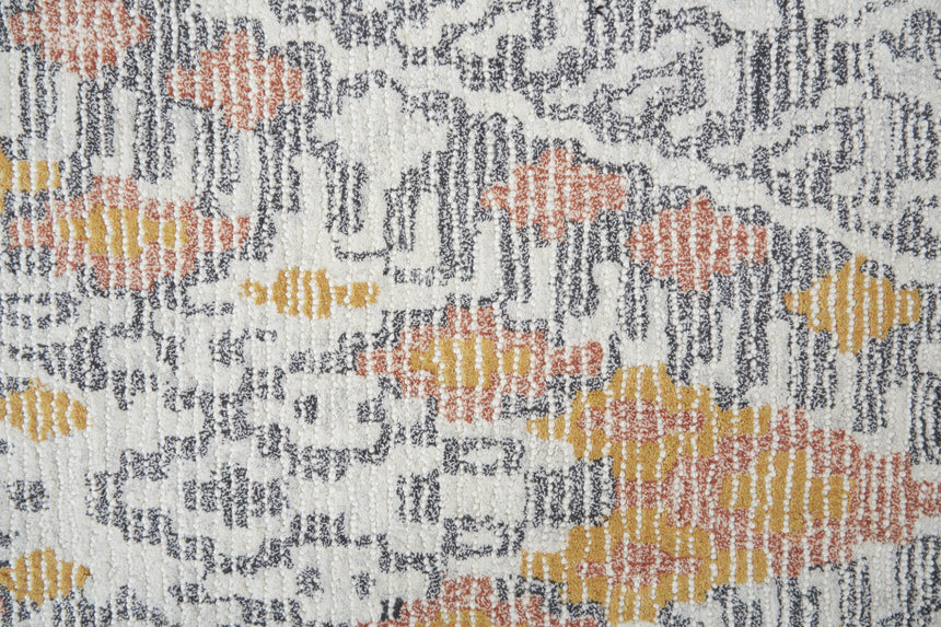 Feizy Arazad Transitional Geometric - Gray/Ivory/Orange Area Rug