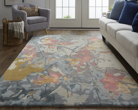 Feizy Dafney Transitional Floral & Botanical - Blue/Pink/Gray Area Rug