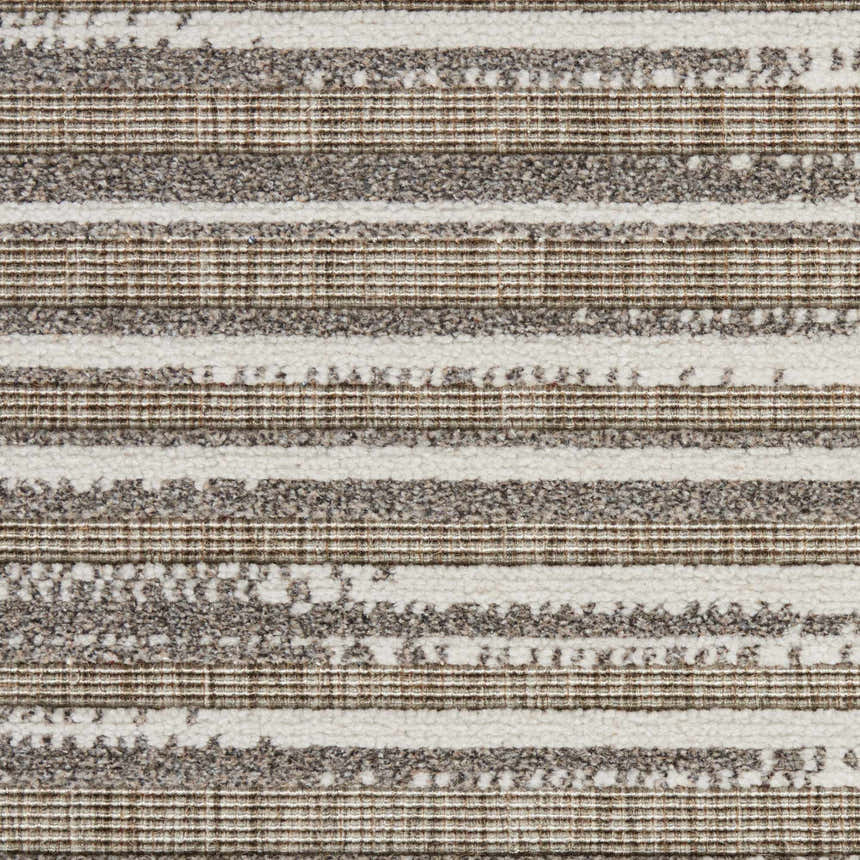 Close-up of the Nourison Key Largo Light Grey Contemporary Area Rug, featuring a striped pattern and textured weave.