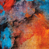 Close-up of the Nourison Le Reve Multicolor rug, featuring a vibrant abstract design in red, orange, blue, and black.