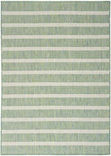 Close-up of Nourison Positano Blue Green Ivory rug featuring a striped pattern and woven texture.