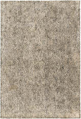 Close-up of the Abiba Area Rug. Beige and black wool and viscose rug with a contemporary, textured, hand-loomed design. Design-Rectangle-576
