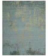 Abstract Design Blue, Beige And Gray 8x10 Hand Knotted Wool and Bamboo Silk Rug