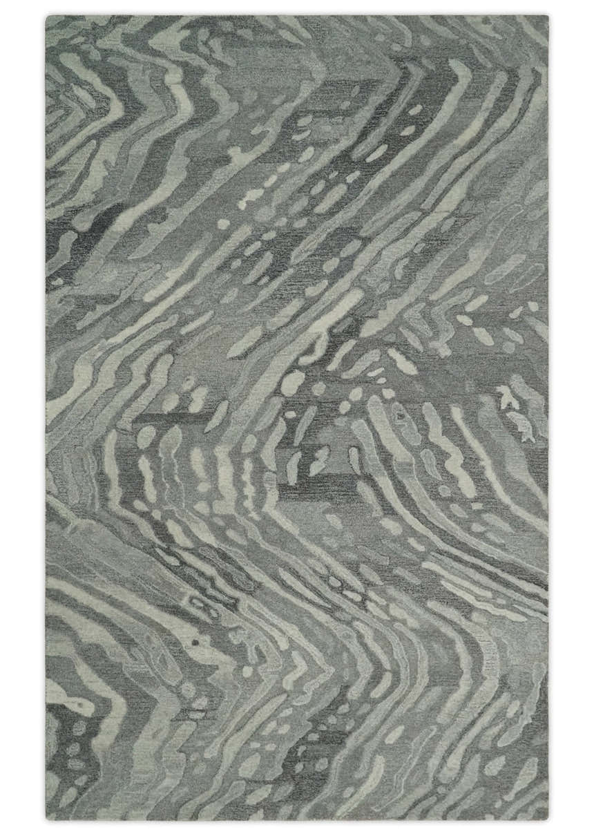 Abstract Modern Hand Tufted 2x3, 3x5, 5x8, 6x9, 8x10 and 9x12 Woolen Beige, Silver and Gray Area Rug | MIR3