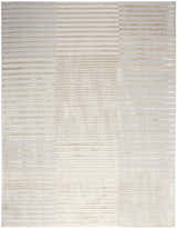 Close-up of the Nourison Splash Beige Silver rug, featuring a modern striped pattern and subtle texture.