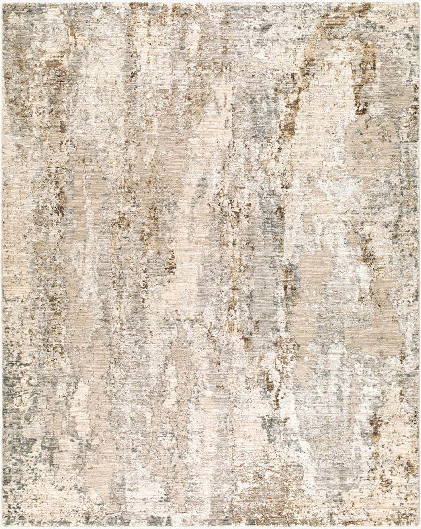 Close-up of the Lalita Area Rug. Contemporary design in charcoal, light brown, gray, and taupe. Machine woven texture. Design-Rectangle-710102