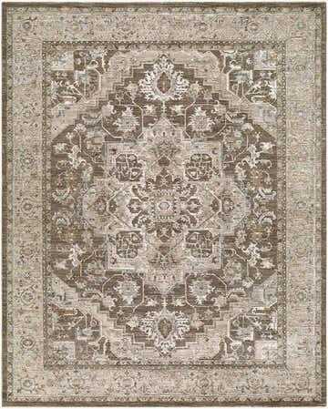 Detailed texture of the Dozea Taupe Medallion area rug with charcoal, gray, olive, and taupe colors. Design-Rectangle-710102