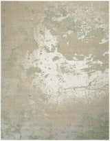 Close-up of the Nourison Twilight Ivory Green rug, showing the abstract chestnut, ivory, and green pattern.
