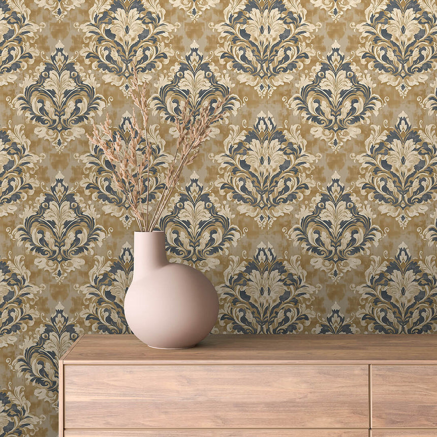 Gilded Slate Heritage Damask