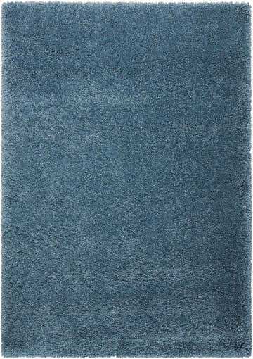 Close-up of the slate blue Nourison Amore shag rug, showing the soft texture and color variation. Clearance item.