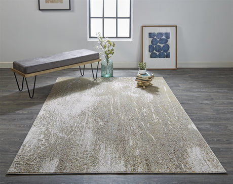 Feizy Aura Modern Abstract - Ivory/Gray/Gold Area Rug
