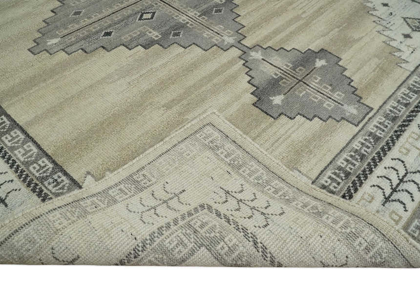 All Natural Wool Hand Knotted Gray , Beige and Ivory Traditional Heriz Serapi Multi Size wool Area Rug, Kids, Living Room and Bedroom Rug