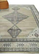 All Natural Wool Hand Knotted Gray , Beige and Ivory Traditional Heriz Serapi Multi Size wool Area Rug, Kids, Living Room and Bedroom Rug