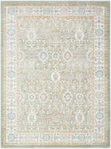 Detailed view of a Jamoi Brown Persian area rug with beige, cream, and light brown traditional patterns. Machine woven polypropylene. Design-Rectangle-537