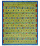 Animal and Tree Life Green, Blue and Rust Hand knotted Traditional Multi Size Wool Area Rug, Kids, Living Room and Bedroom Rug