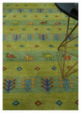 Animal and Tree Life Green, Blue and Rust Hand knotted Traditional Multi Size Wool Area Rug, Kids, Living Room and Bedroom Rug