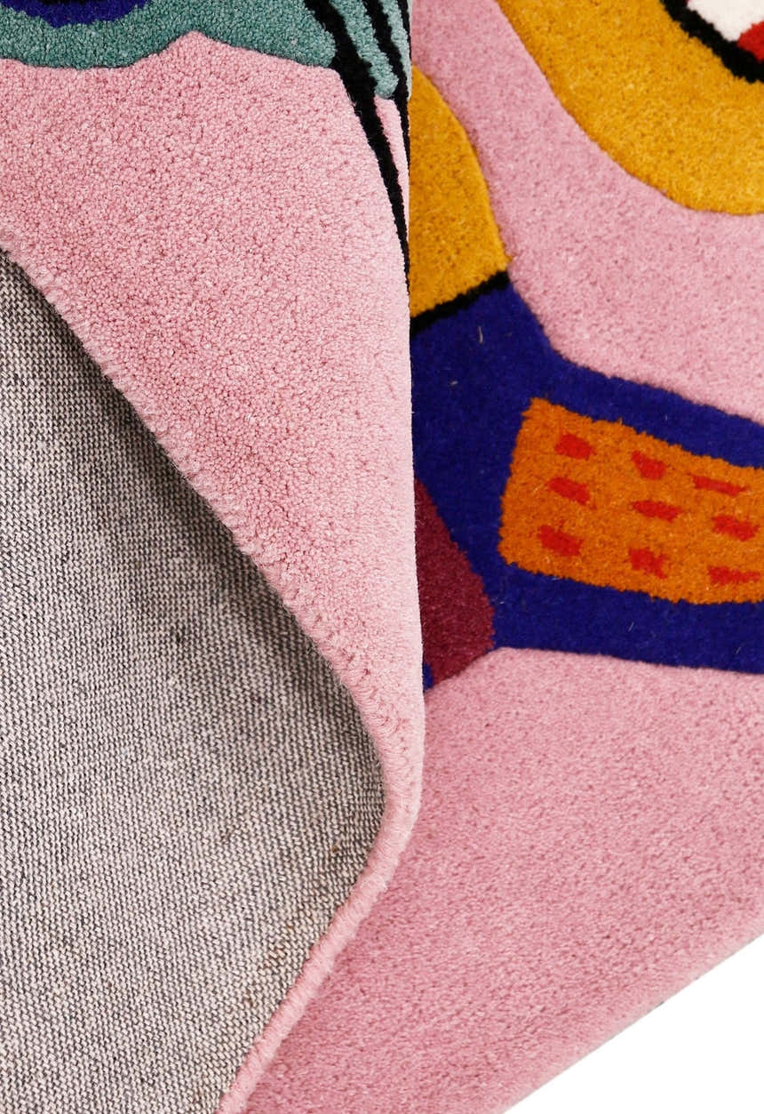 Animal Tribal Critter Pink Hand Tufted 4x4 Wool Area Rug