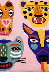 Animal Tribal Critter Pink Hand Tufted 4x4 Wool Area Rug