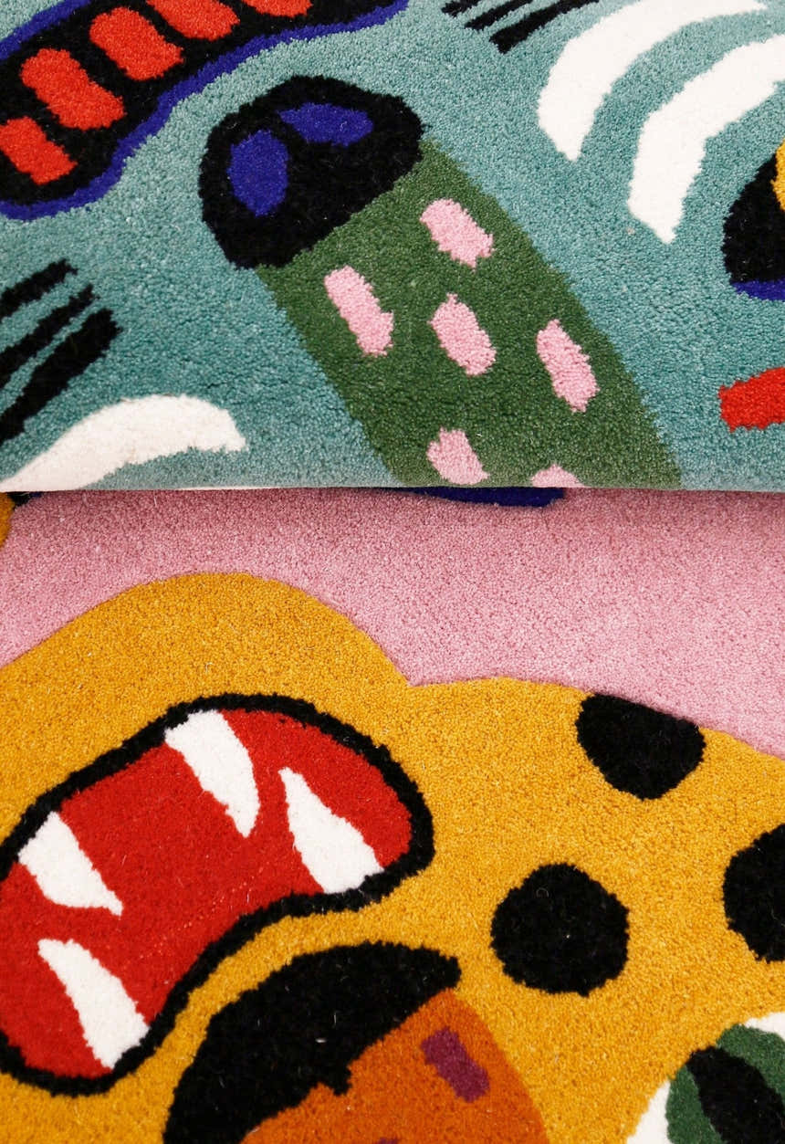 Animal Tribal Critter Pink Hand Tufted 4x4 Wool Area Rug
