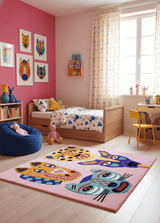 Animal Tribal Critter Pink Hand Tufted 4x4 Wool Area Rug