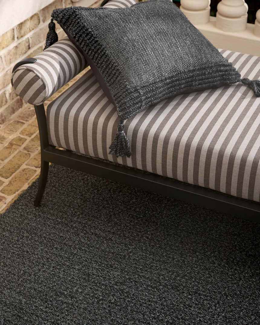 Linex Black Linear Pattern Modern Recycled PET Yarn Outdoor Accent Pillow - Clearance
