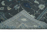 Antique Hand Knotted Oushak Charcoal and Blue Traditional Area Rug