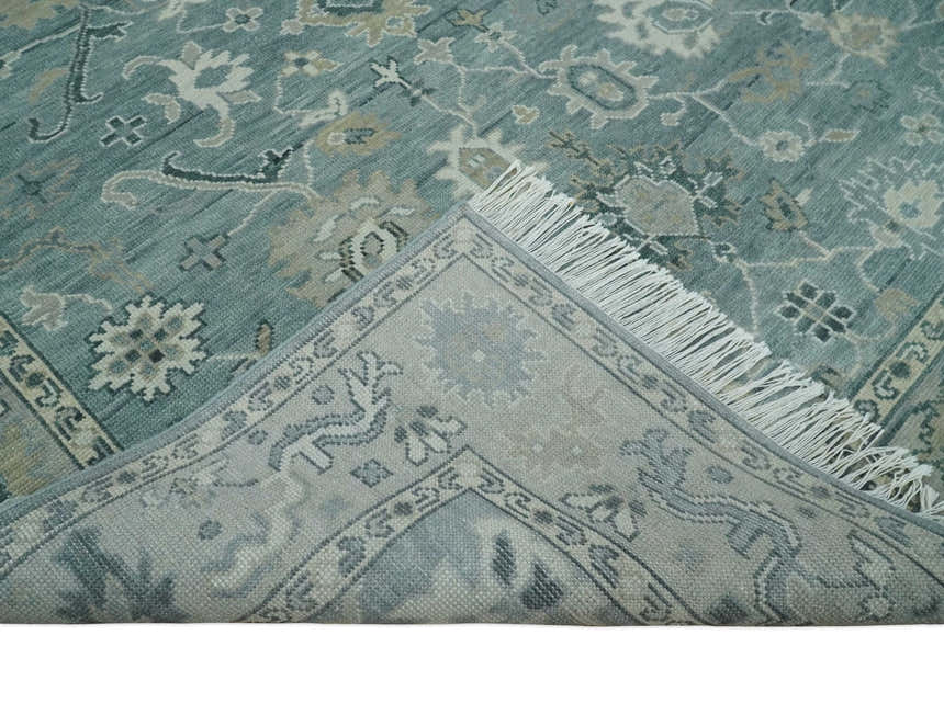 Antique Hand Knotted Oushak Gray and Silver Traditional wool Area Rug
