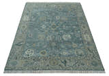 Antique Hand Knotted Oushak Gray and Silver Traditional wool Area Rug