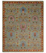 Vintage Style Rust, Pink and Blue Hand Knotted Traditional Oushak Multi Size wool Area Rug