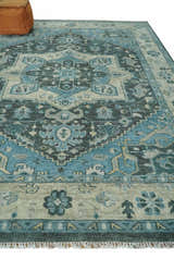 Antique look Hand Knotted Beige and Blue Traditional Heriz Wool Area Rug