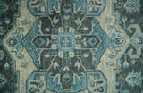 Antique look Hand Knotted Beige and Blue Traditional Heriz Wool Area Rug