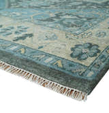 Antique look Hand Knotted Beige and Blue Traditional Heriz Wool Area Rug