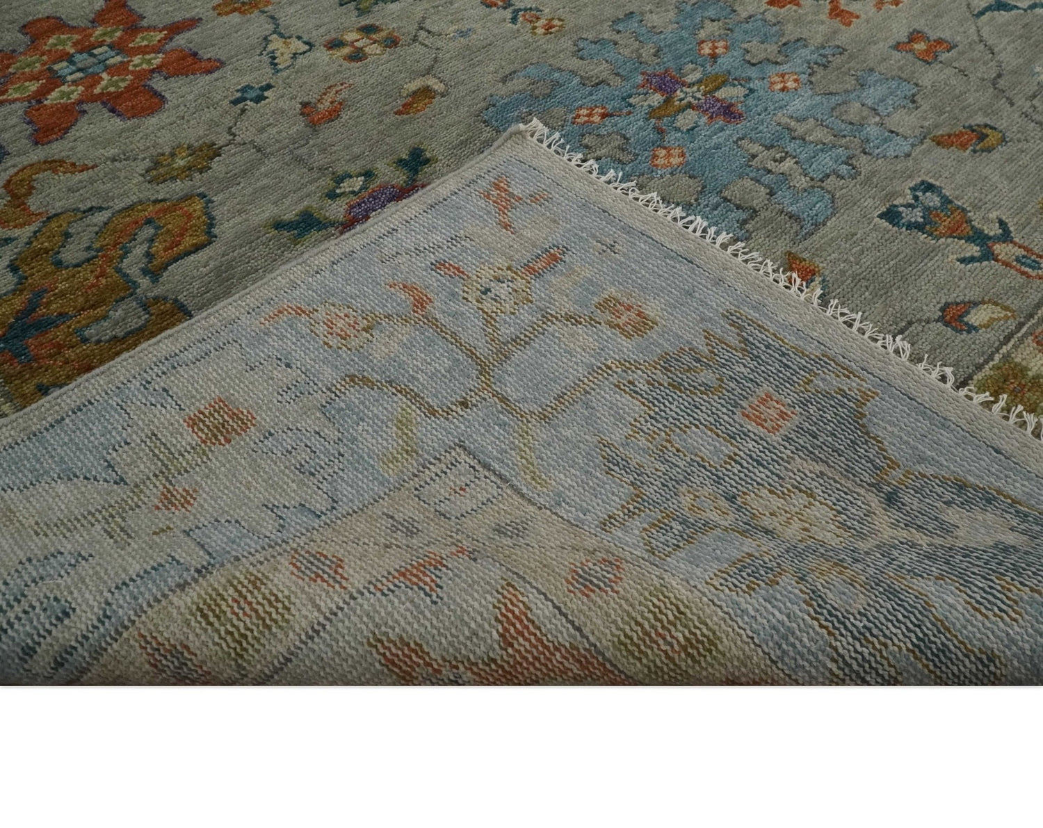 Antique Hand Knotted Gray, Beige and Blue Traditional Oushak Vintage Style Multi Size Wool area Rug