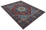 Antique look Maroon and Blue Hand Tufted Traditional Heriz Medallion Multi Size wool Area Rug