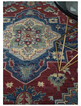Antique look Maroon and Blue Hand Tufted Traditional Heriz Medallion Multi Size wool Area Rug