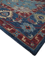 Antique look Maroon and Blue Hand Tufted Traditional Heriz Medallion Multi Size wool Area Rug