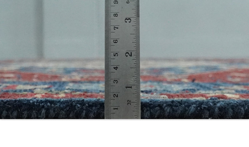 Antique look Maroon and Blue Hand Tufted Traditional Heriz Medallion Multi Size wool Area Rug