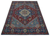 Antique look Maroon and Blue Hand Tufted Traditional Heriz Medallion Multi Size wool Area Rug