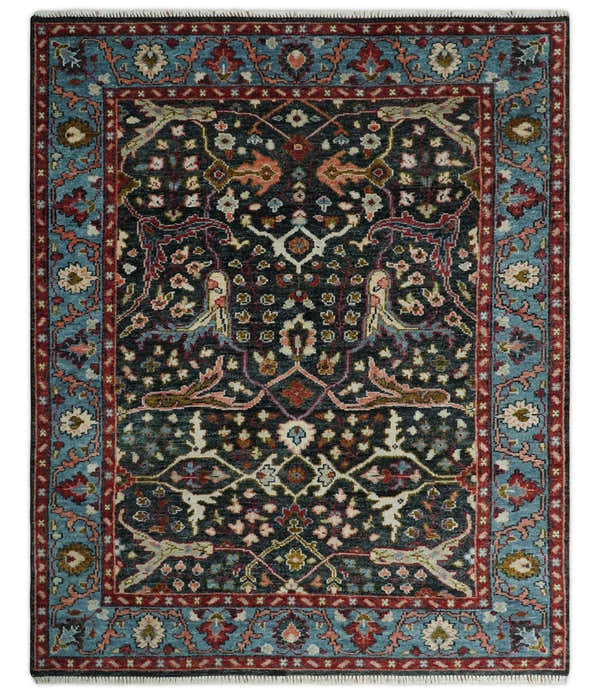 Charcoal and Blue Hand Knotted Oushak Multi Size Wool Area Rug