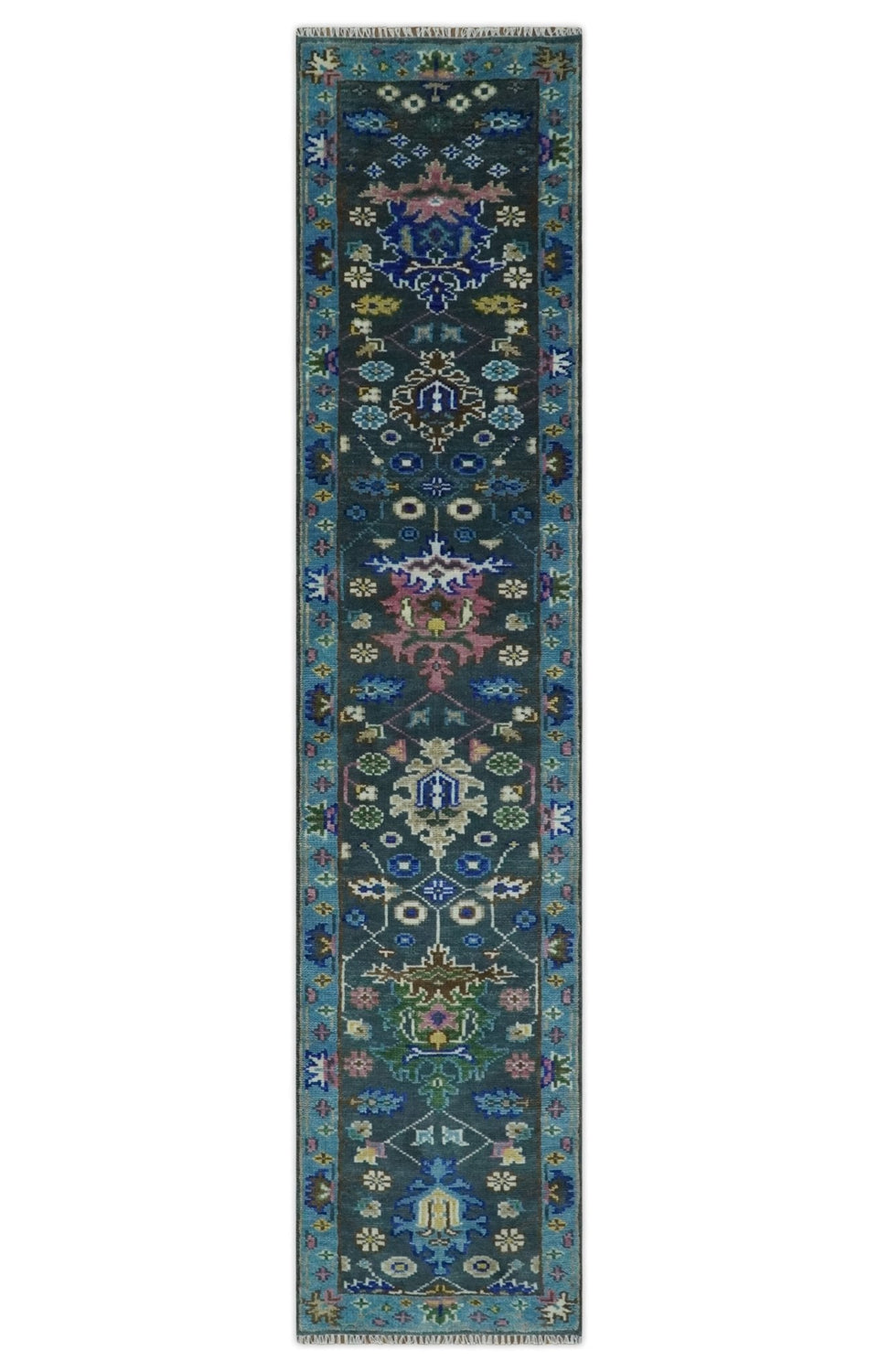 Antique Hand Knotted Green Moss and Blue Traditional Turkish Vintage Oushak Custom Made Wool Area Rug