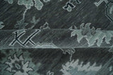 Antique Hand Knotted Charcoal and Ivory Traditional Oushak Wool Area Rug