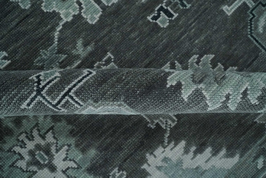 Antique Hand Knotted Charcoal and Ivory Traditional Oushak Wool Area Rug