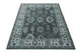 Antique Hand Knotted Charcoal and Ivory Traditional Oushak Wool Area Rug