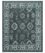 Antique Hand Knotted Charcoal and Ivory Traditional Oushak Wool Area Rug