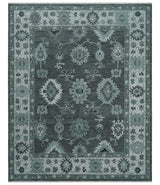 Antique Hand Knotted Charcoal and Ivory Traditional Oushak Wool Area Rug