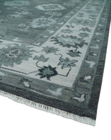 Antique Hand Knotted Charcoal and Ivory Traditional Oushak Wool Area Rug