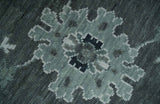 Antique Hand Knotted Charcoal and Ivory Traditional Oushak Wool Area Rug