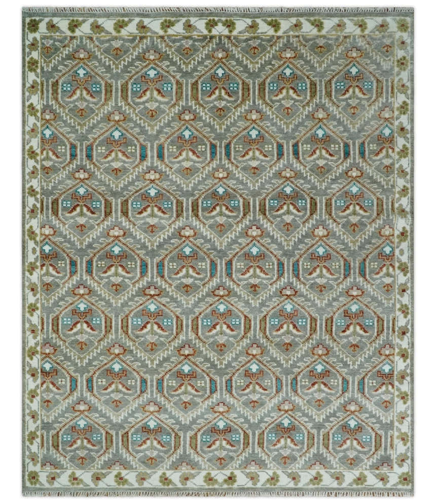 Antique look Traditional Hand Knotted Silver, Ivory and Rust Multi Size Area Rug