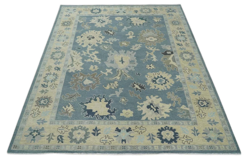 Antique Blue and Beige Multi size Hand Knotted Traditional Oushak Wool Area Rug